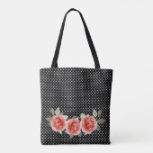 Tote Bag Rose rouge sur pois blancs noirs (Dos)