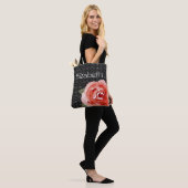 Tote Bag Rose rouge sur pois blancs noirs (Sur le modèle)