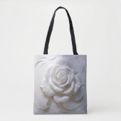 Tote Bag Rose sculptée - Blanc sur Blanc (Devant)