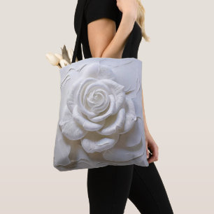 Tote Bag Rose sculptée - Blanc sur Blanc