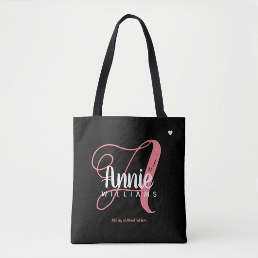 Tote Bag rose Un monogramme en noir (Devant)