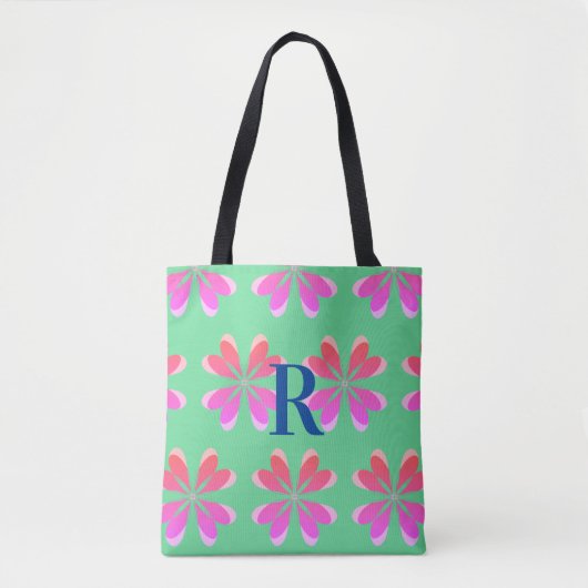 Tote Bag Rose vert fleuri rétro (Devant)