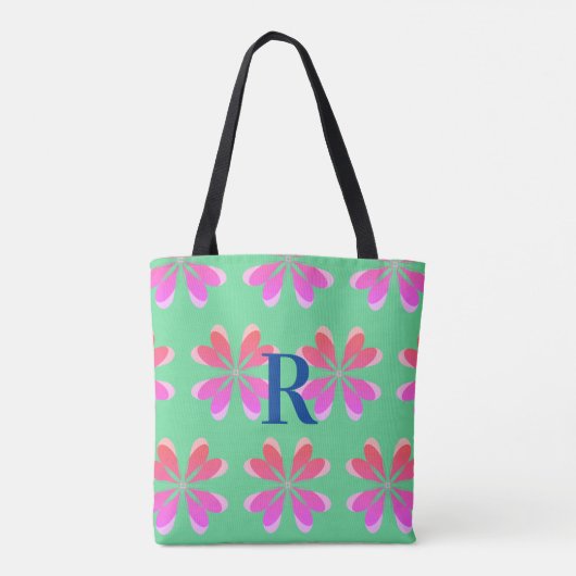 Tote Bag Rose vert fleuri rétro (Dos)