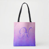 Tote Bag Rose Violet Bleu monogramme rustique élégant (Devant)