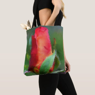 Tote Bag Rosebud rouge aquarelle couleur de la fleur Peintu