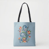 Tote Bag Rosemaling bleu et rouge (Devant)