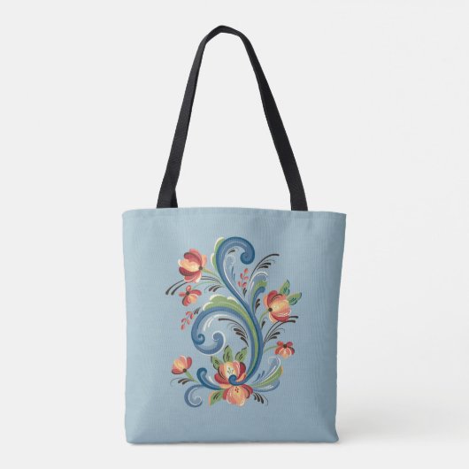 Tote Bag Rosemaling bleu et rouge (Dos)