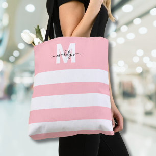 Tote Bag Roses à rayures monogramme personnalisé
