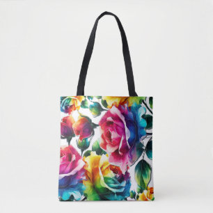 Tote Bag Roses Arc-en-ciel Floral Coloré Vibrant 