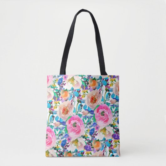Tote Bag Roses Beige Et Rose (Devant)
