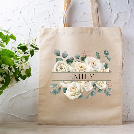 Tote Bag Roses Blanches Classieuses Demoiselle d'Honneur No
