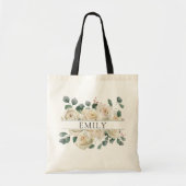 Tote Bag Roses Blanches Élégantes Demoiselle d'Honneur Nom  (Devant)