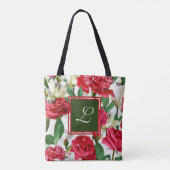 Tote Bag Roses blanches rouges Fleurs florales Monogramme p (Dos)