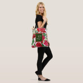 Tote Bag Roses blanches rouges Fleurs florales Monogramme p (Sur le modèle)