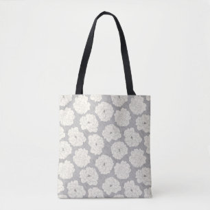 Tote Bag Roses blanches sur Gris - motif sans soudure.