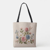 Tote Bag Roses Brodées Blush & Bleu (Dos)