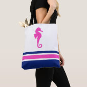 Tote Bag Roses chaudes et rayures de marine Cheval de mer N (De près)