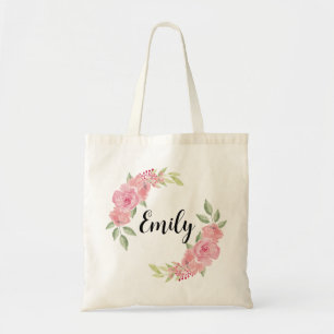 Tote Bag Roses Classieuses Fleur Monogramme Nom Demoiselle