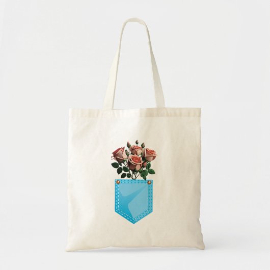 Tote Bag roses dans la poche (Devant)