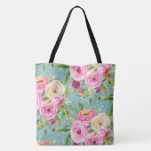 Tote Bag Roses d'aquarelle en Parties scintillant Aqua rose (Dos)