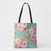 Tote Bag Roses d'aquarelle en Parties scintillant Aqua rose (Devant)