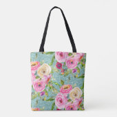 Tote Bag Roses d'aquarelle en Parties scintillant Aqua rose (Dos)