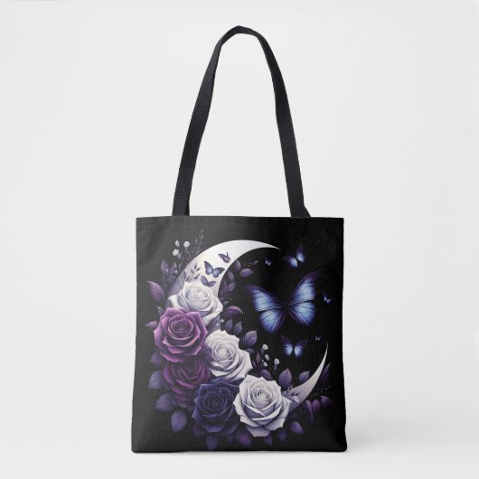 Tote Bag Roses de minuit, demi-lune et papillons (Devant)