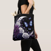 Tote Bag Roses de minuit, demi-lune et papillons (De près)