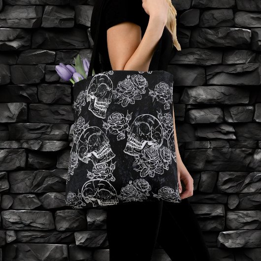 Tote Bag Roses des crânes et des calques | Gothique Glam Fu