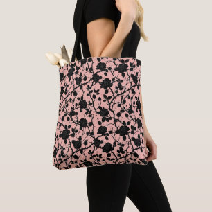 Tote Bag Roses du cimetière gothique rose et noir