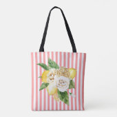 Tote Bag Roses et citrons sur bandes roses (Dos)