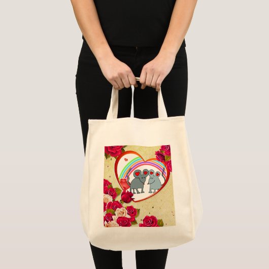 Tote Bag Roses et souris à cadre cardiaque avec arc-en-ciel (Devant (produit))
