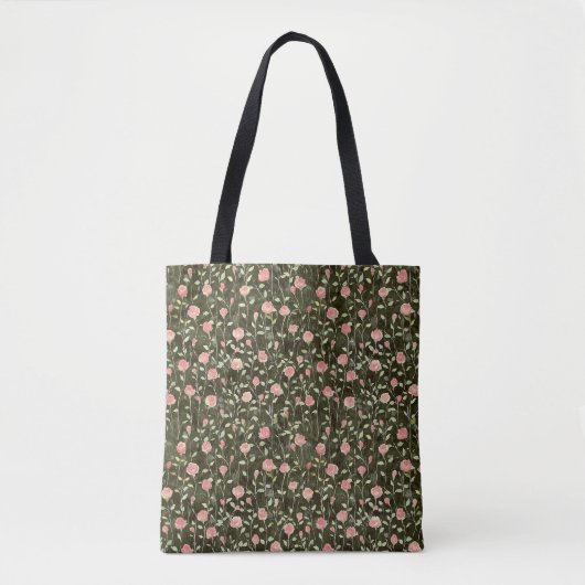 Tote Bag Roses Fleur Noire et Rose (Devant)