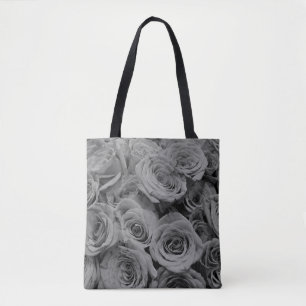Tote Bag Roses gris, photo florale grise