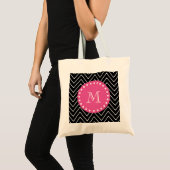 Tote Bag Roses indien, Chevron noir et blanc | votre (Devant (produit))