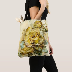 Tote Bag Roses jaunes et dorées à grande échelle