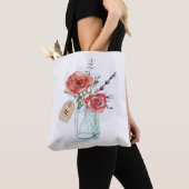 Tote Bag Roses Peintes dans une Fleur de Monogramme de Pot (De près)
