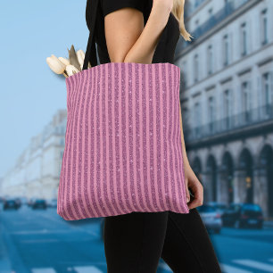 Tote Bag Roses Poudrés Pailletés Style Rayures Verticales
