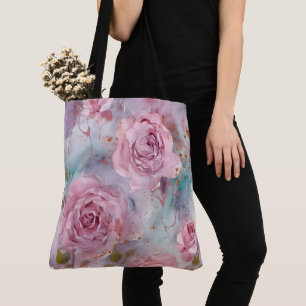 Tote Bag Roses roses et or à grande échelle