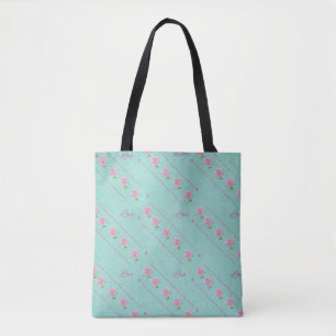Tote Bag Roses roses roses Lignes d'amour Bleu Vert