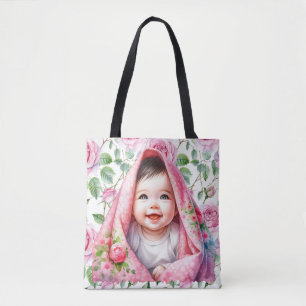 Tote Bag Roses roses roses mignonnes et bébé souriant bébé 