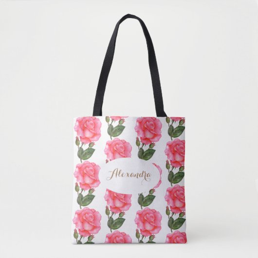 Tote Bag Roses roses sur mesure Art floral (Devant)