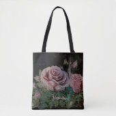 Tote Bag Roses roses sur noir (Devant)