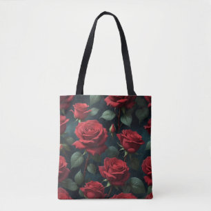 Tote Bag Roses Rouge Foncé