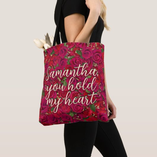 Tote Bag Roses rouges de la Saint-Valentin avec message per (De près)