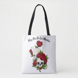 Tote Bag Roses rouges et crânes Joyeux Jour des Morts