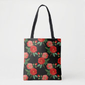 Tote Bag Roses rouges, fond noir, (Devant)