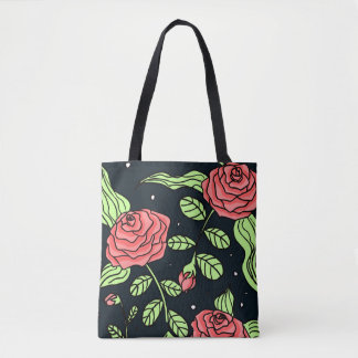 Tote Bag Roses rouges tirés par la main