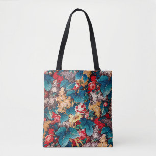 Tote Bag Roses rouges vintages et motif floral lilas