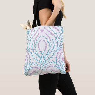 Tote Bag Roses sauvages et papillons /rose/vert pâle/jaune